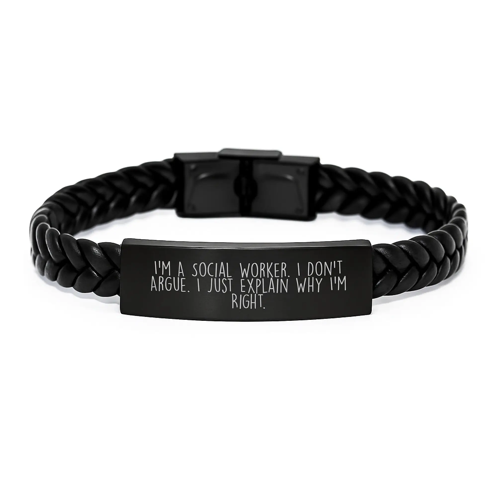 Social Worker Keepsake Interlaced Leather Bracelet for Him Birthday Gift - Image 1