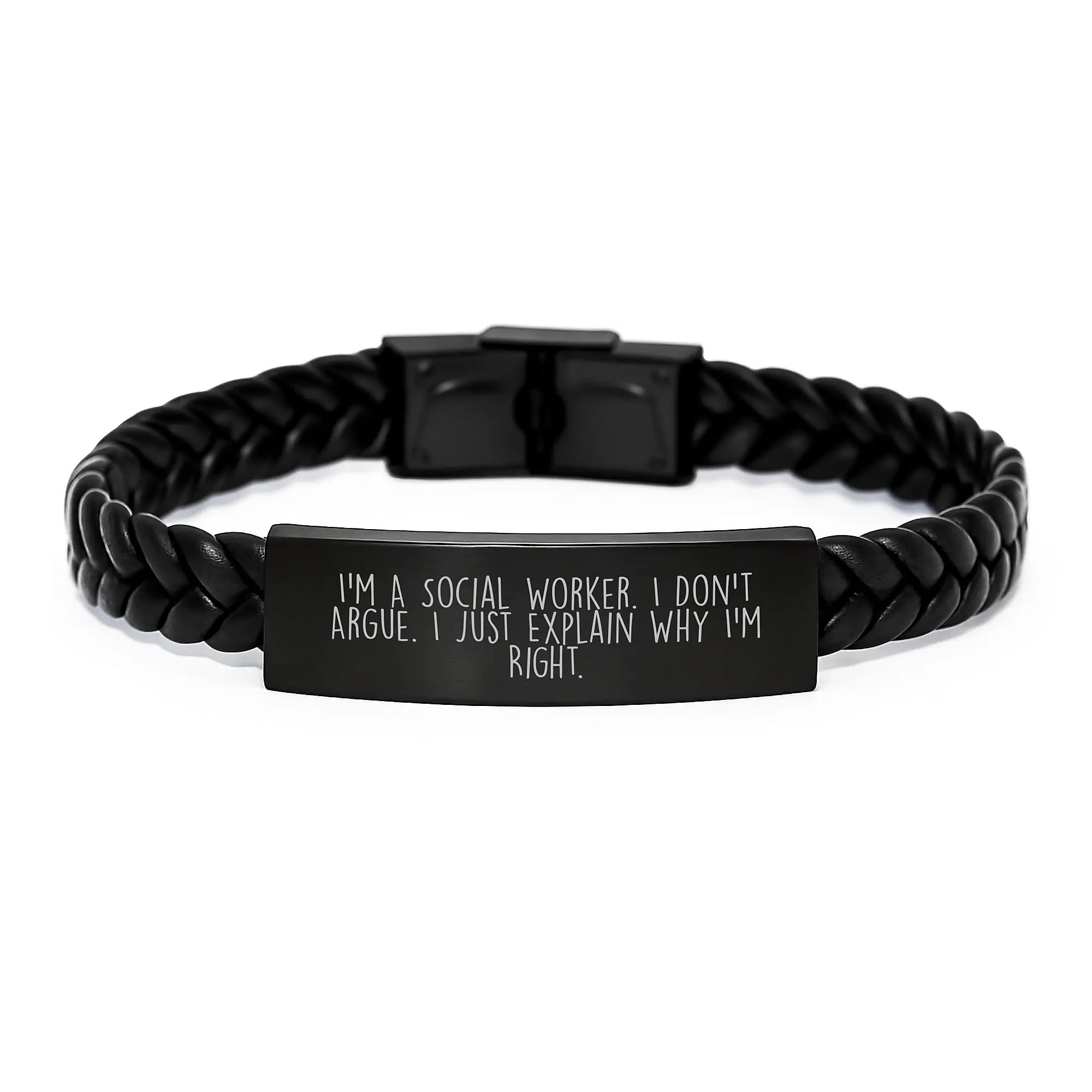 Social Worker Keepsake Interlaced Leather Bracelet for Him Birthday Gift - Image 1