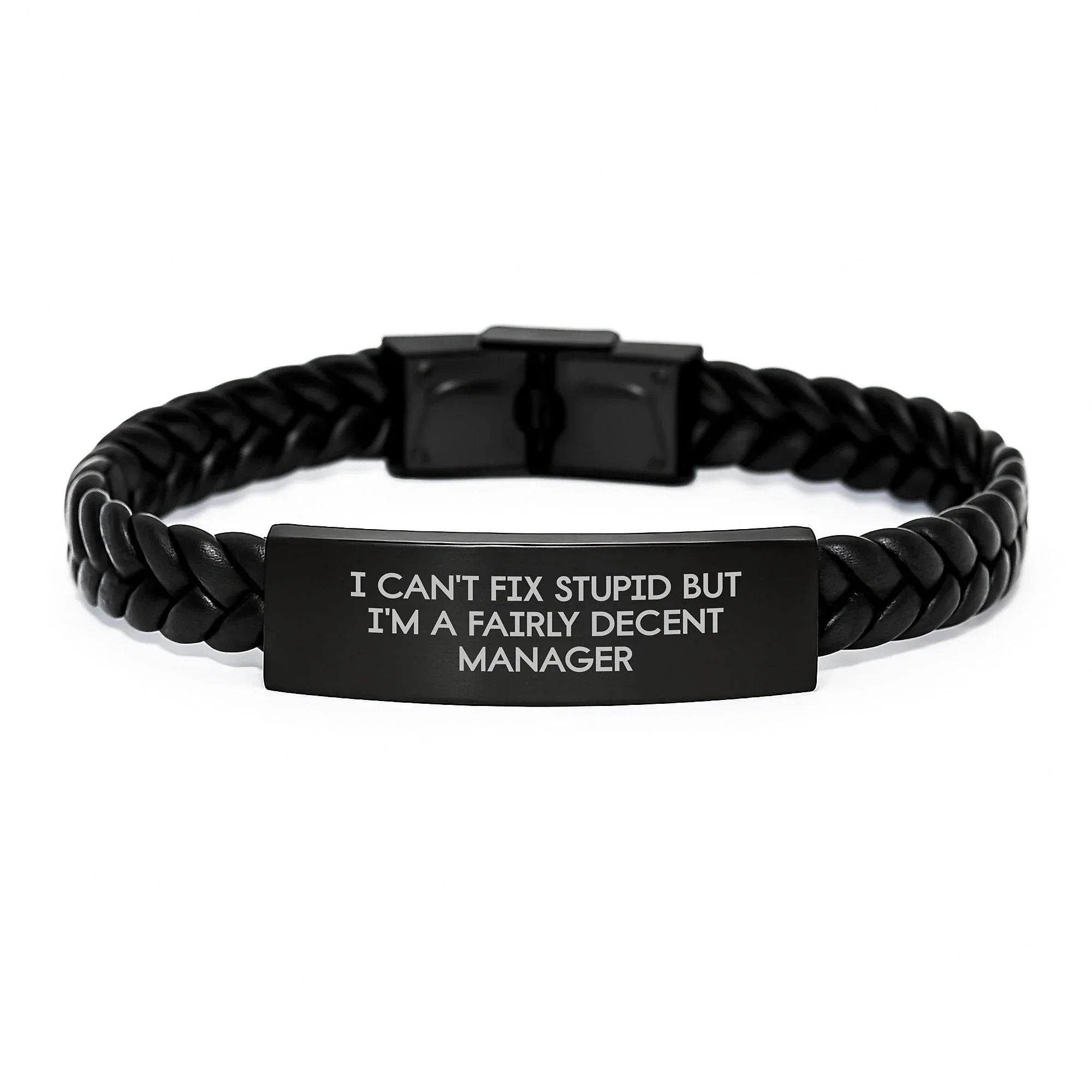 Funny Manager Gifts, Interlaced Leather Bracelet, Christmas Unique Presents for Men, Women, Coworkers from Friends, Family - I Can't Fix Stupid