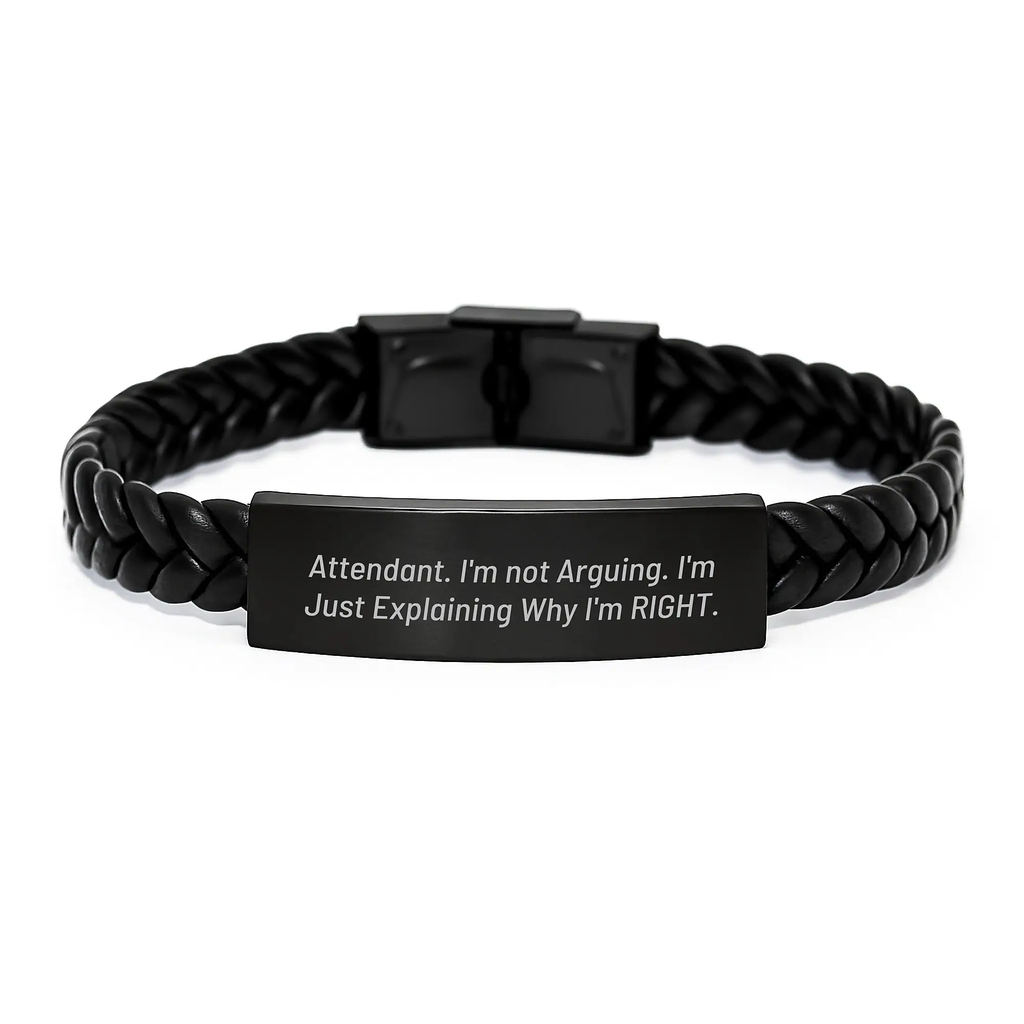 Funny Attendant Gifts for Men, Mother's Day Unique Gift Ideas for Attendant, Interlaced Leather Bracelet from Husband - Image 1