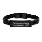 Funny Flight Attendant Christmas Unique Gifts from Friends to Flight Attendants, Interlaced Leather Bracelet with Stainless Steel and PU Leather