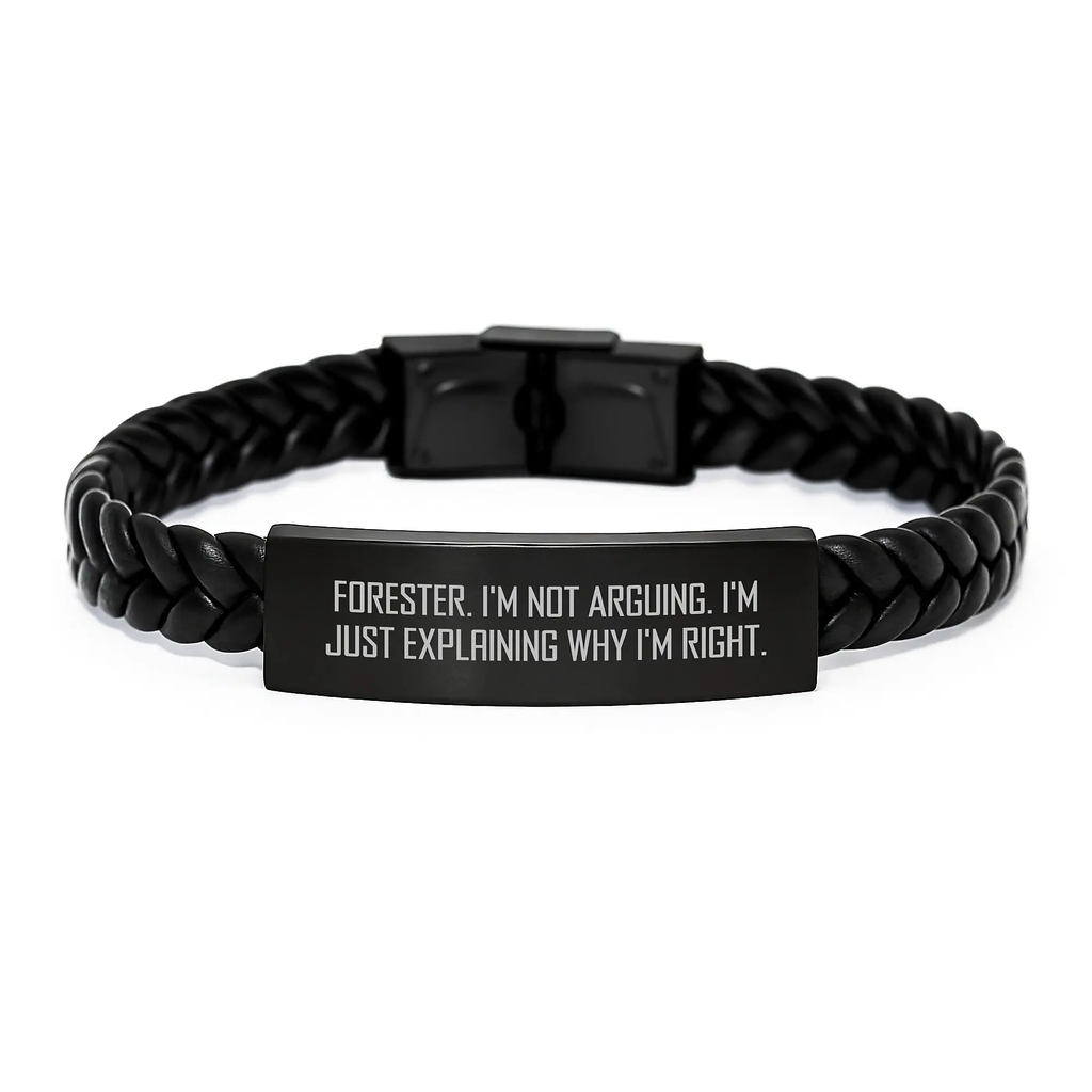 Forester Gifts Funny Interlaced Leather Bracelet for Men, Funny Graduation Unique Gifts from Friends, Funny Forester Quotes Interlaced Leather Bracelet for Forester - Image 1