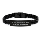 Funny Nebraska Gifts for Men, 'I Am Kind Of A Prime Selection In Nebraska' Interlaced Leather Bracelet for Graduation, Gifts from Men to Friends - Image 1