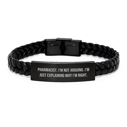 Funny Pharmacist Gifts from Friends to Men Christmas Unique Presents with 'I'm Not Arguing. I'm Just Explaining Why I'm Right.' Interlaced Leather Bracelet for Pharmacist - Image 1