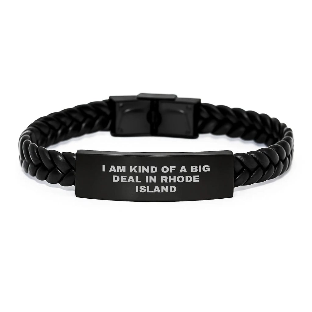 Rhode Island Keepsake Interlaced Leather Bracelet for Him Birthday Gift - Image 1