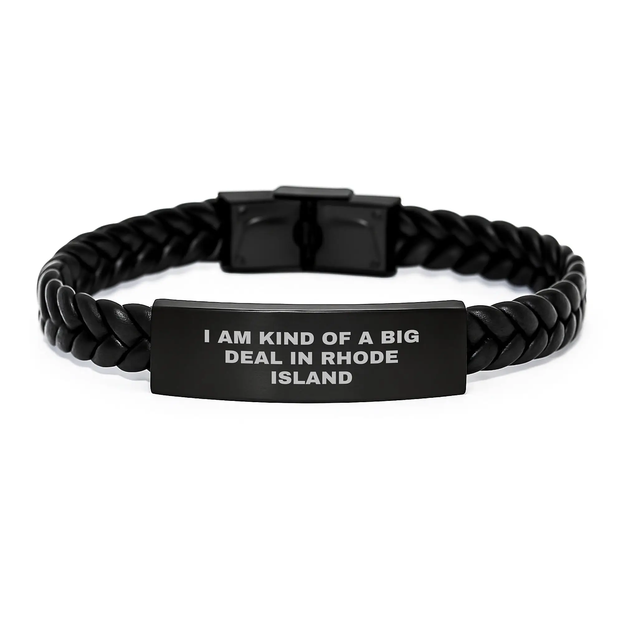 Rhode Island Keepsake Interlaced Leather Bracelet for Him Birthday Gift - Image 1