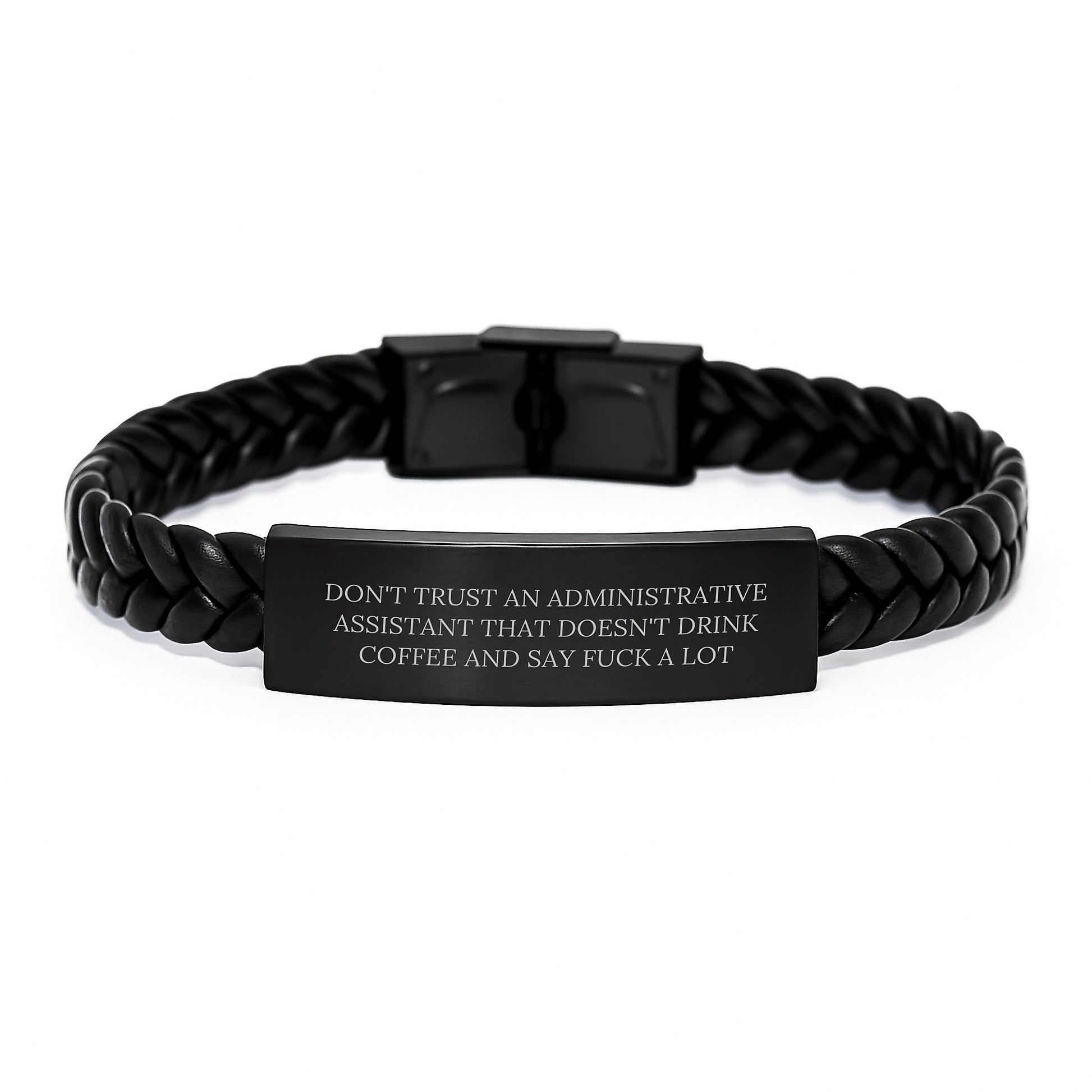 Funny Administrative Assistant Gifts for Coworkers - Interlaced Leather Bracelet with Coffee Love Quote, Gifts from Friends to Family, Christmas Unique Gifts - Image 1