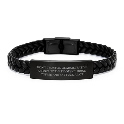 Funny Administrative Assistant Gifts for Coworkers - Interlaced Leather Bracelet with Coffee Love Quote, Gifts from Friends to Family, Christmas Unique Gifts - Image 1