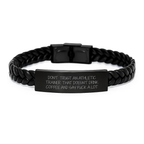 Funny Athletic Trainer Gifts from Men to Friends, Unique Interlaced Leather Bracelet for Athletic Trainer, Inspirational Quote 'Don't Trust' - 7.87 inches - Image 1