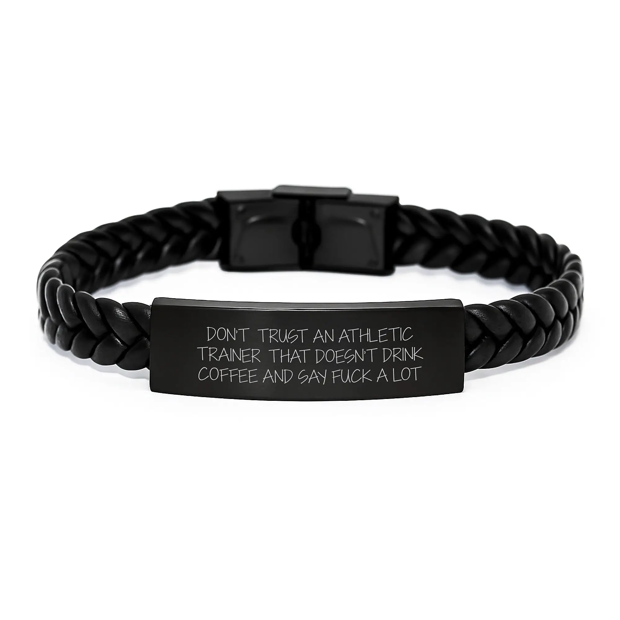 Funny Athletic Trainer Gifts from Men to Friends, Unique Interlaced Leather Bracelet for Athletic Trainer, Inspirational Quote 'Don't Trust' - 7.87 inches - Image 1