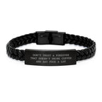 Funny Forester Gifts from Friends - Christmas Unique Interlaced Leather Bracelet for Men - Don't Trust A Forester That Doesn't Drink Coffee And Say F--k A Lot