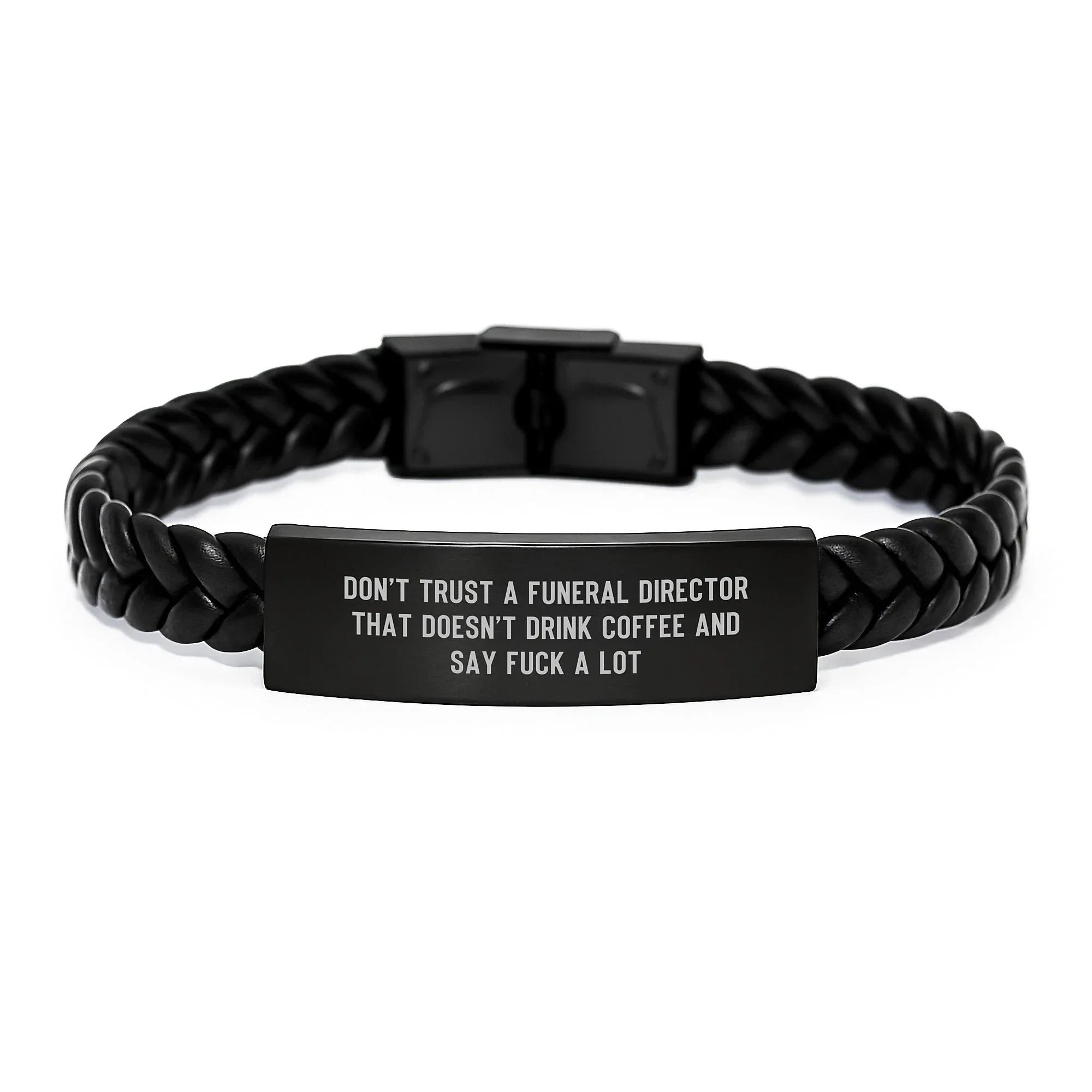 Funny Christmas Unique Gifts from Men to Funeral Directors, Interlaced Leather Bracelet with Engraved Stainless Steel, Unique Funeral Director Humor