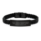 Funny Woodworker Gifts, Men's Interlaced Leather Bracelet, Christmas Unique Presents for Woodworkers - Don't Trust A 'Woodworker' Without Coffee and Cussing!