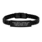 Funny Writer Gifts, Christmas Unique Interlaced Leather Bracelet for Men, Funny Quote about Writer, 'Don't Trust A Writer That Doesn't Drink Coffee And Say F--k A Lot', Gifts from Friends to Writer