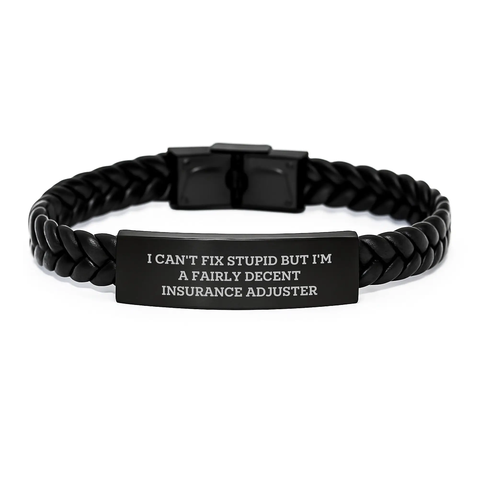 Insurance Adjuster Funny Gift Interlaced Leather Bracelet, Birthday Unique Gifts for Insurance Adjuster from Friends, Men's Interlaced Leather Bracelet with Stainless Steel and PU Leather - Image 1