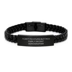 Funny Sonographer Gifts, Christmas Unique Interlaced Leather Bracelet, 'I Can't Fix Stupid But I'm A Fairly Decent Sonographer' Quote