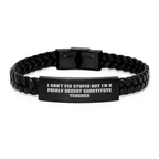 Funny Substitute Teacher Gifts for Men - Unique Birthday Unique Interlaced Leather Bracelet with Stainless Steel and PU Leather - Image 1