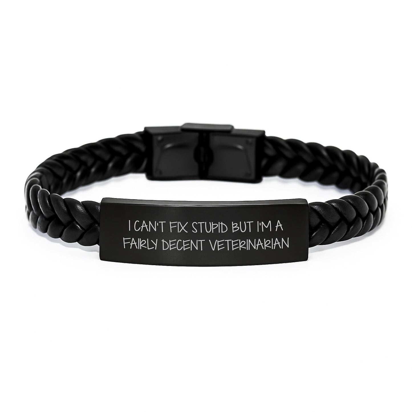 Funny Veterinarian Gifts from Men to Coworkers - Interlaced Leather Bracelet with Stainless Steel Quote, Christmas Unique Presents - Image 1