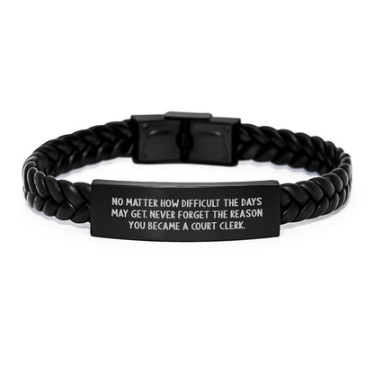 Inspiring Court Clerk Christmas Unique Gifts from Family, Unique Interlaced Leather Bracelet with Quote - Never Forget The Reason You Became A Court Clerk. - Image 1