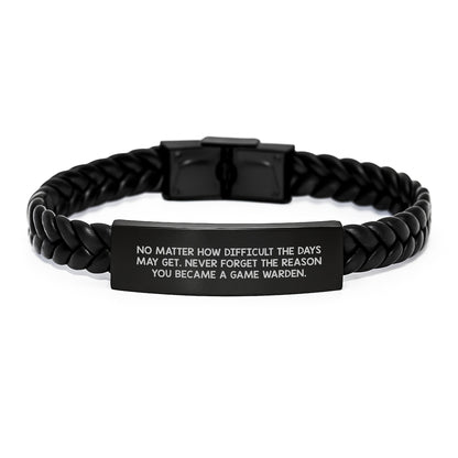 Game Warden Inspirational Gifts from Men Friends Family - Interlaced Leather Bracelet with Stainless Steel - Christmas Unique Presents for Game Wardens - Image 1