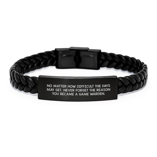 Game Warden Inspirational Gifts from Men Friends Family - Interlaced Leather Bracelet with Stainless Steel - Christmas Unique Presents for Game Wardens - Image 1