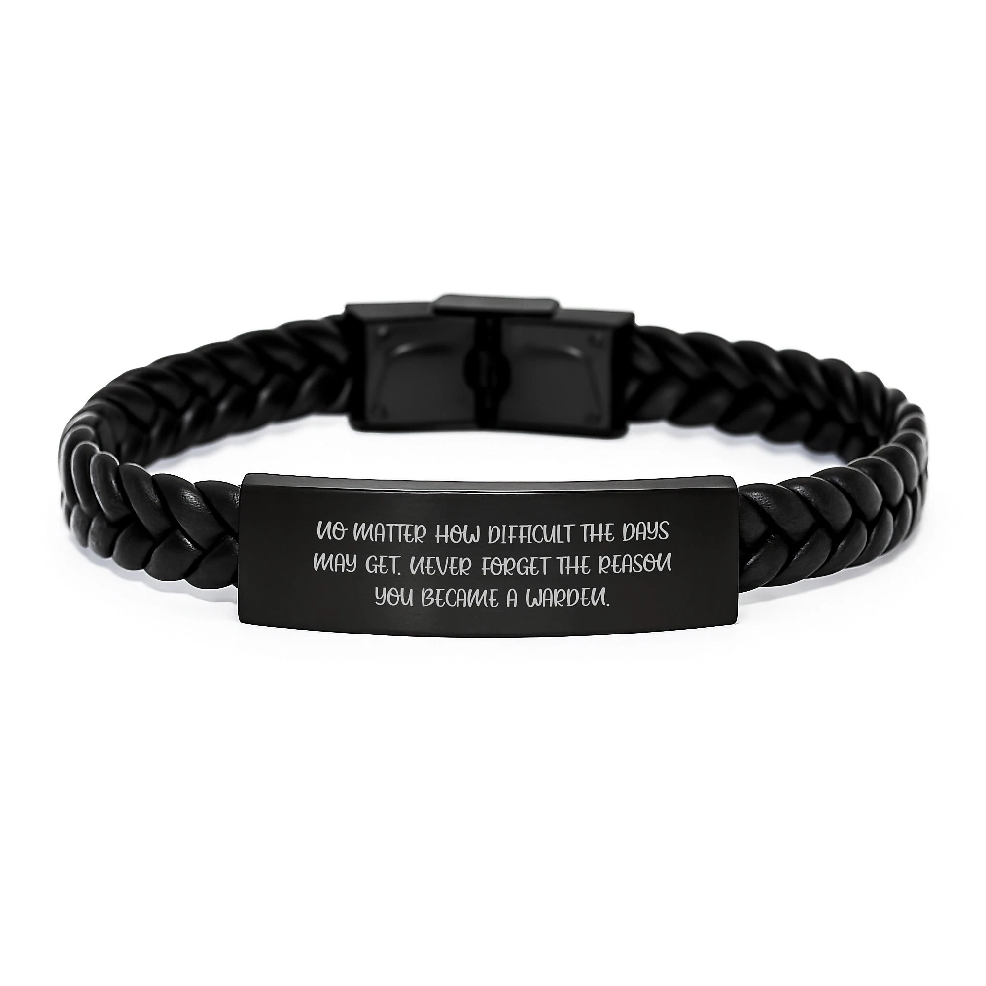 Unique Warden Inspiration Leather Bracelet Gifts from Men to Warden on Valentine's, Interlaced Stainless Steel PU Leather Warden Warden Friend - Image 1