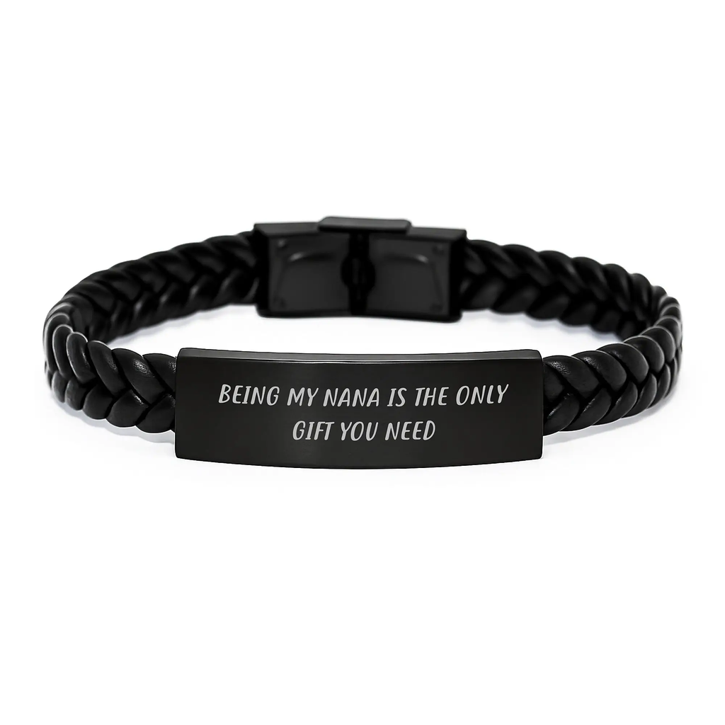 Unique Gifts for Nana from Family, Funny Quote Interlaced Leather Bracelet for Graduation, Engraved Stainless Steel and PU Leather - Image 1