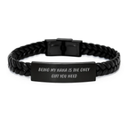 Unique Gifts for Nana from Family, Funny Quote Interlaced Leather Bracelet for Graduation, Engraved Stainless Steel and PU Leather - Image 1