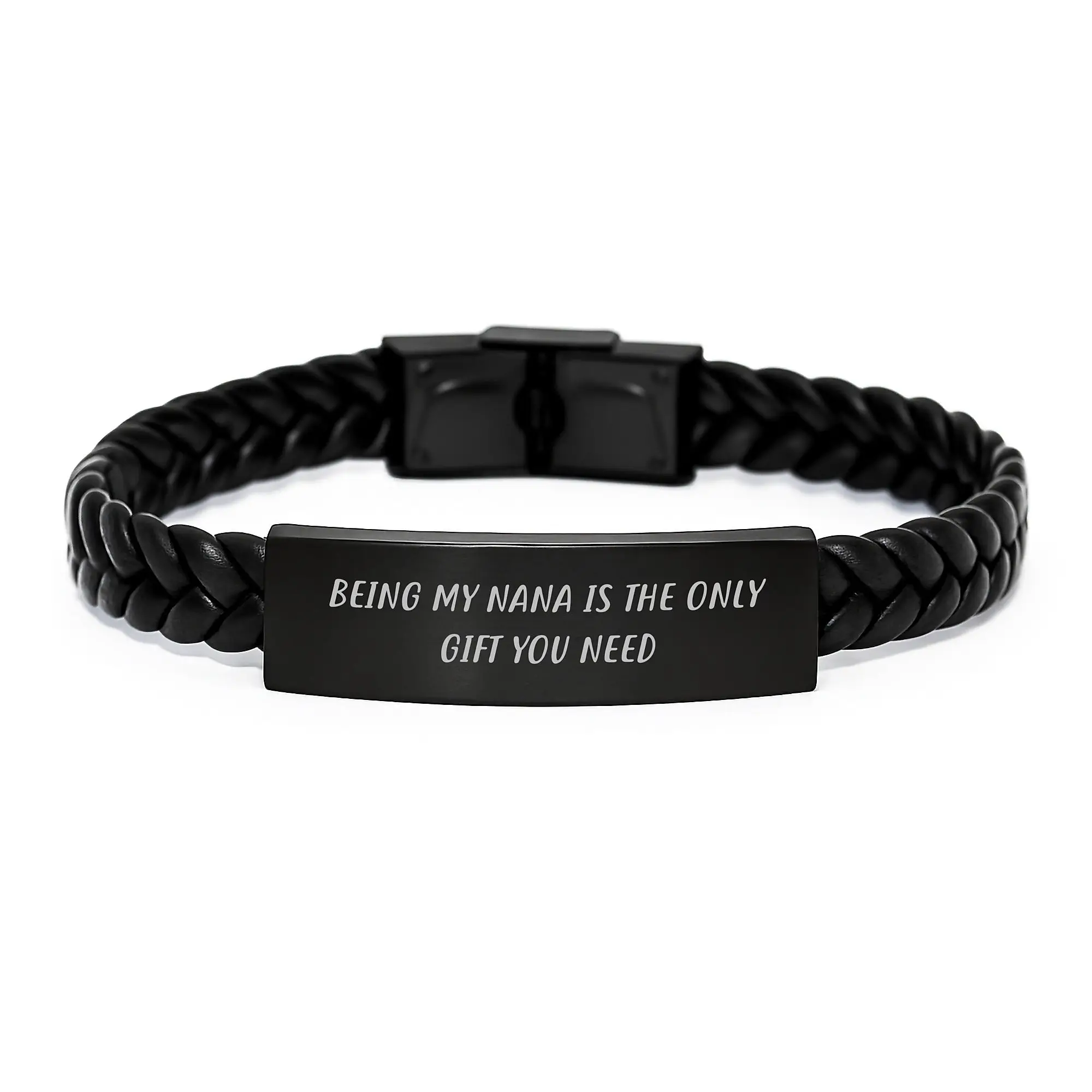 Unique Gifts for Nana from Family, Funny Quote Interlaced Leather Bracelet for Graduation, Engraved Stainless Steel and PU Leather - Image 1