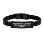 Unique Grandpa Gifts for Men - Being My Grandpa Is The Only Gift You Need, Interlaced Leather Bracelet for Graduation Unique Gifts from Family - Image 1