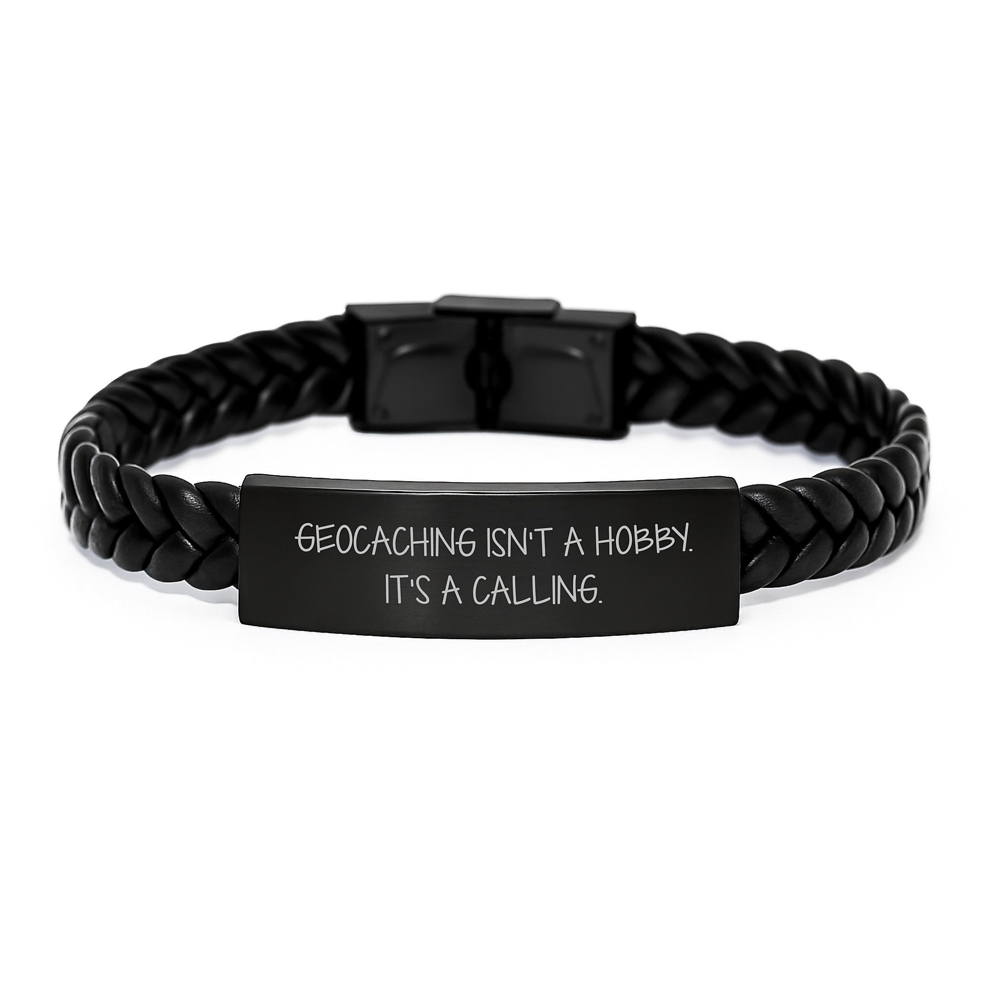 Geocaching Inspired Interlaced Leather Bracelet, Funny Quote Gifts for Geocaching Enthusiasts, Christmas Unique Gifts for Men from Family - Image 1