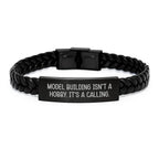 Model Building Enthusiasts' Inspirational Interlaced Leather Bracelet Gifts from Friends, Unique Graduation Presents for Men - 'Model Building Isn't A Hobby. It's A Calling.'