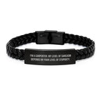 Funny Gift for Carpenter Friends and Family, Interlaced Leather Bracelet with Sarcasm Quote, Christmas Unique Presents for Men