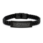 Gifts for Counselors Funny Sarcasm Leather Bracelet, Interlaced Leather Bracelet with Stainless Steel, Christmas Unique Gifts from Friends, Family, Coworkers to Counselors