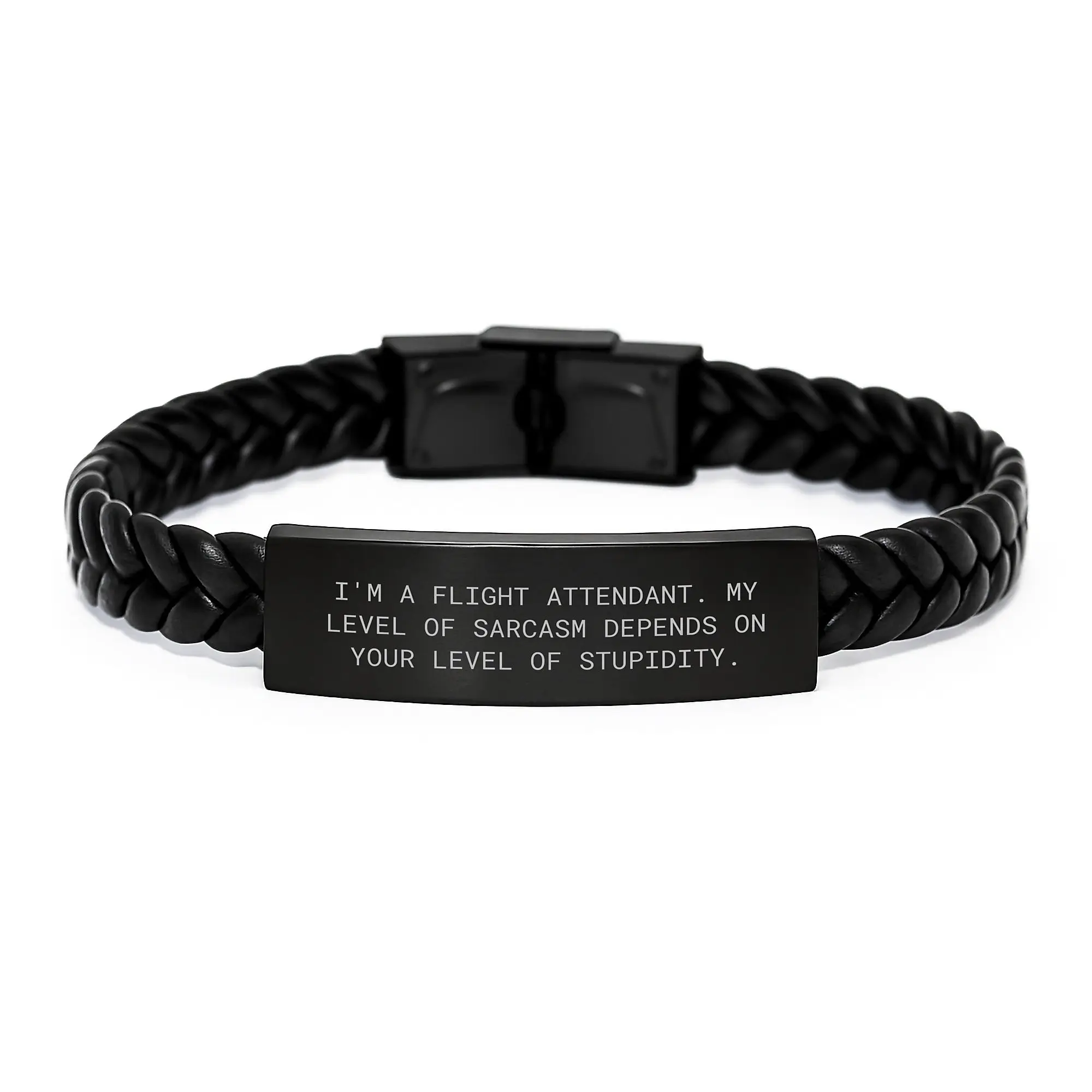 Funny Flight Attendant Gifts - Interlaced Leather Bracelet for Flight Attendant - Birthday Unique Gifts for Friend or Family - Engraved Stainless Steel and PU Leather - Image 1