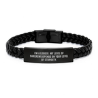 Funny Logger Gifts Interlaced Leather Bracelet, Gifts from Men to Logger on Valentine's - Stainless Steel Engraved - Image 1