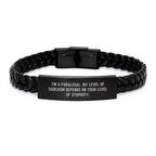 Funny Paralegal Christmas Unique Gifts for Men, Women, Friends and Family - I'm A Paralegal, My Level Of Sarcasm Depends On Your Level Of Stupidity Interlaced Leather Bracelet