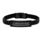 Funny Roofer Gifts - I'm A Roofer My Level Of Sarcasm Depends On Your Level, Unique Christmas Unique Gifts for Men, Interlaced Leather Bracelet for Roofer