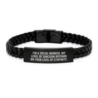 Funny Social Worker Gifts, Unique Interlaced Leather Bracelet for Men, Women, Coworkers, Friends, Family, by Gifts from Social Worker, Christmas Unique Gifts for Social Worker, Sarcasm Humor Quote