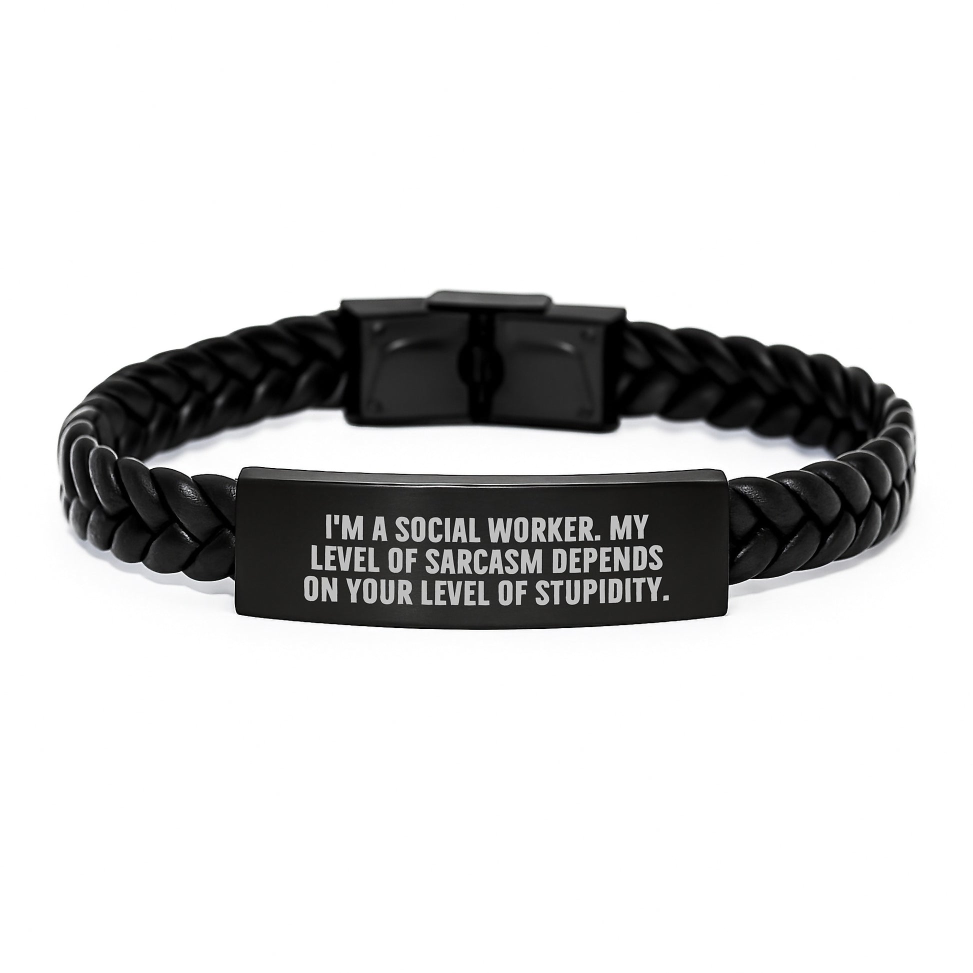 Funny Social Worker Gifts, Unique Interlaced Leather Bracelet for Men, Women, Coworkers, Friends, Family, by Gifts from Social Worker, Christmas Unique Gifts for Social Worker, Sarcasm Humor Quote - Image 1