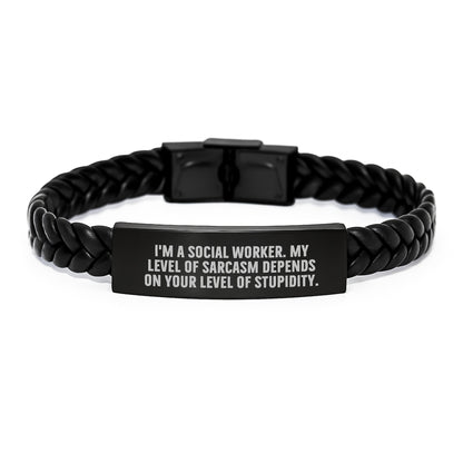 Funny Social Worker Gifts, Unique Interlaced Leather Bracelet for Men, Women, Coworkers, Friends, Family, by Gifts from Social Worker, Christmas Unique Gifts for Social Worker, Sarcasm Humor Quote - Image 1