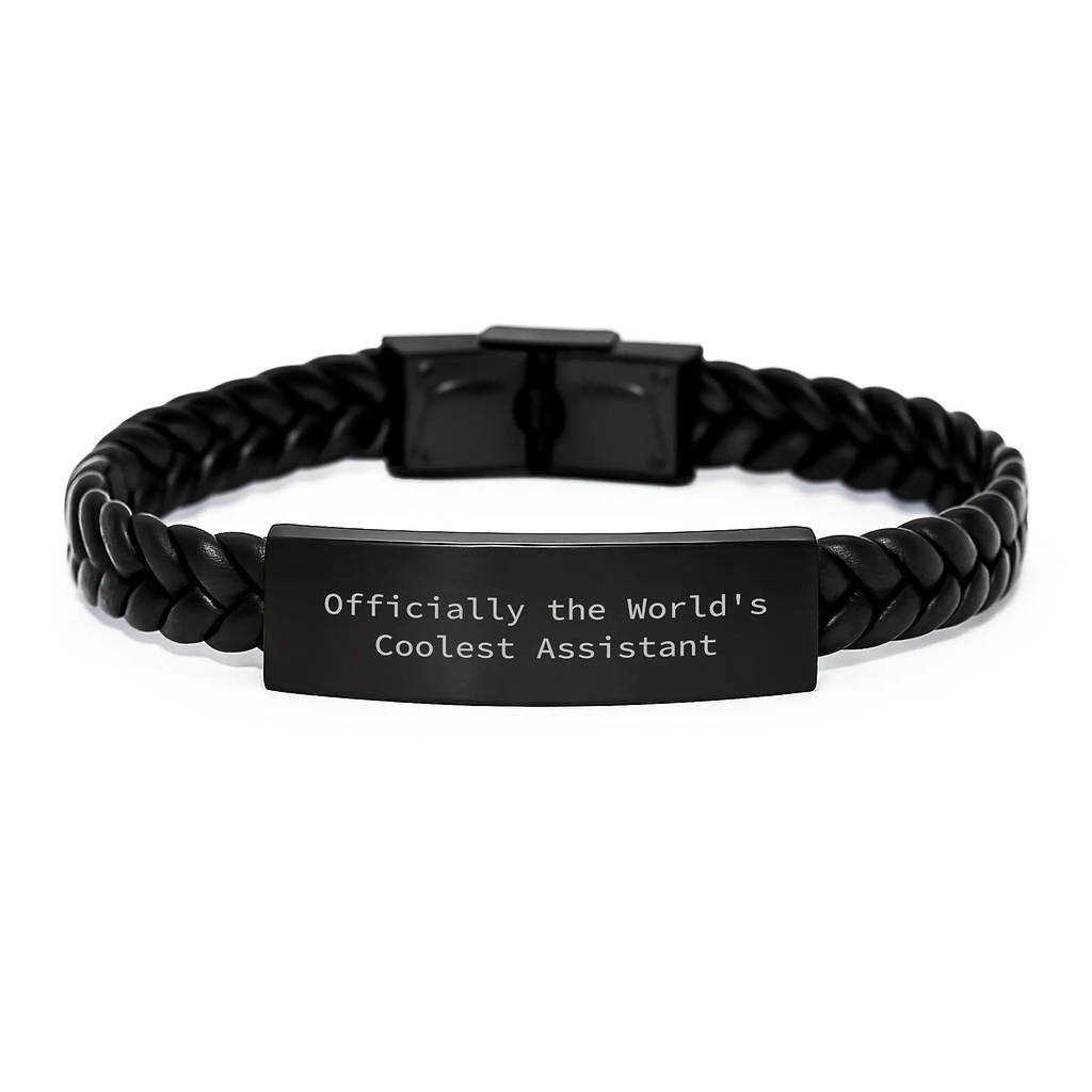 Inspirational Graduation Unique Gifts from Friends for Assistants - Interlaced Leather Bracelet with Engraved Stainless Steel - Image 1