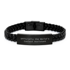Inspirational Graduation Unique Gifts from Friends for Assistants - Interlaced Leather Bracelet with Engraved Stainless Steel - Image 1