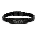 Funny Clerk Gifts, Unique Interlaced Leather Bracelets with Stainless Steel, Perfect for Clerk Friends, Coworkers, or Family Members this Christmas Season - Officially The World's Coolest Clerk