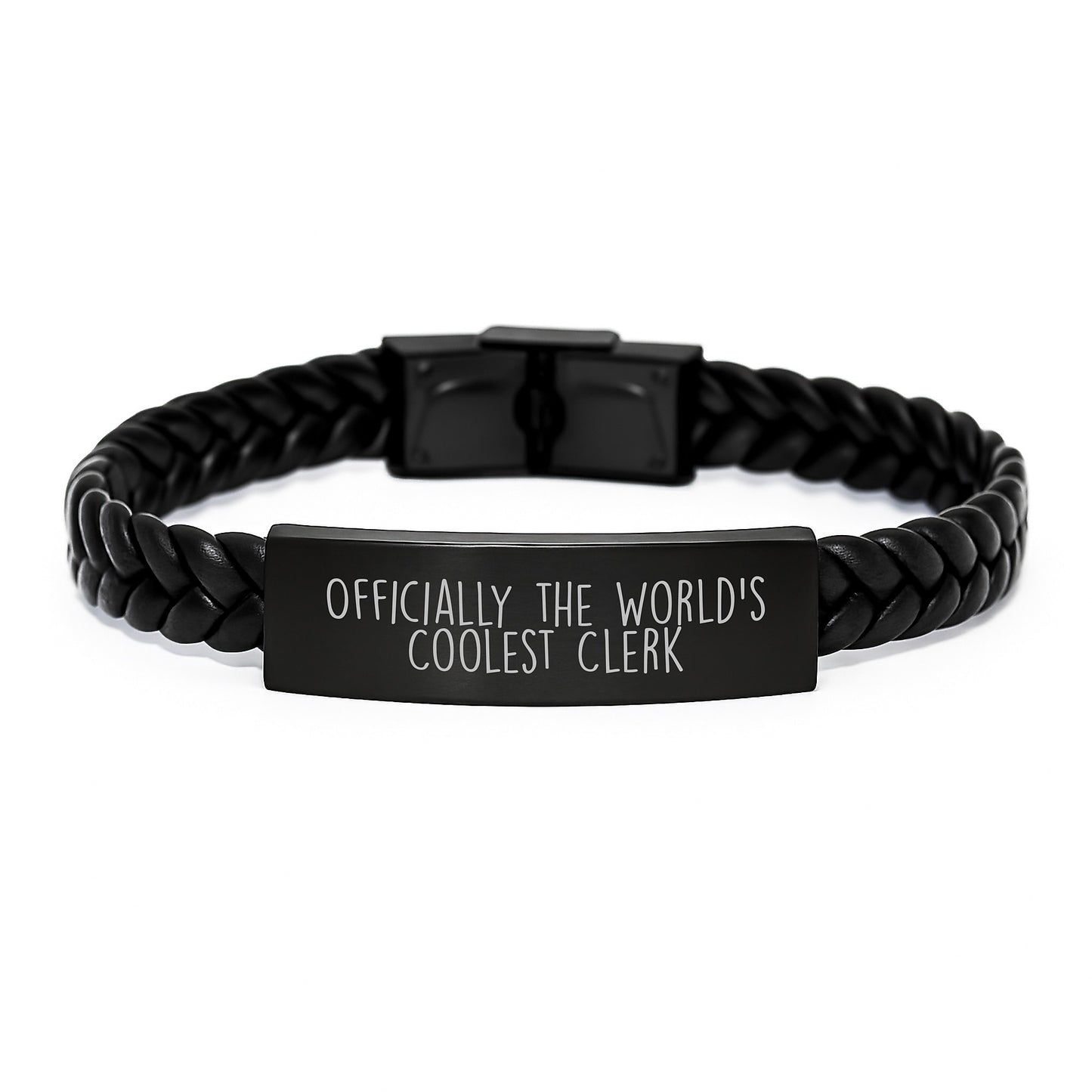 Funny Clerk Gifts, Unique Interlaced Leather Bracelets with Stainless Steel, Perfect for Clerk Friends, Coworkers, or Family Members this Christmas Season - Officially The World's Coolest Clerk - Image 1