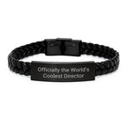 Funny Director Gifts, 'Officially The World's Coolest Director' Interlaced Leather Bracelet for Men, Women, Friends, Coworkers, Family, Graduation Unique Gifts from Director
