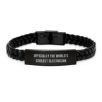 Unique Funny Electrician Gifts, World's Coolest Electrician Men's Interlaced Leather Bracelet, Christmas Unique Presents for Electrician