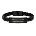 Executive Unique Gifts Presents, Officially The World's Coolest Executive Men Interlaced Leather Bracelet, Christmas Unique Gifts for Executive Friends