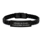 Funny Flight Attendant Gifts from Friends for Men - The World's Coolest Flight Attendant Interlaced Leather Bracelet for Christmas Unique Gifts