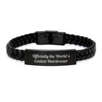 Funny Hairdresser Gifts from Friends for Hairdresser Interlaced Leather Bracelet Officially The World's Coolest Hairdresser